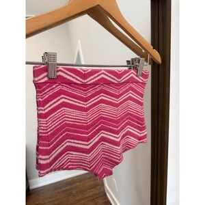Finesse Pink White Chevron Knit Hot Pants High Waisted Zig Zag Shorts M/L